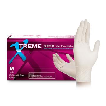 AMMEX/爱马斯 一次性乳胶检查手套XLFRT100只/盒，10盒/箱M码