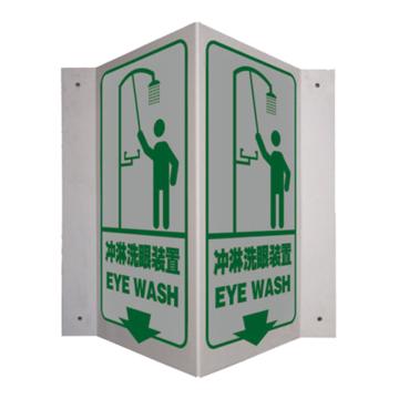 SAFEWARE/安赛瑞 V型标识-冲淋洗眼装置，自发光板材，400mm高×200mm宽，39034
