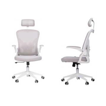 Deli/得力 居家舒适人体工学椅办公椅，91025(灰色) 扶手可翻折 旋转头枕可调节腰靠 不含安装