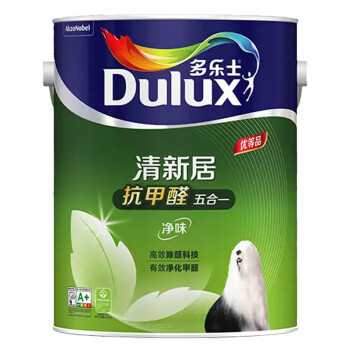 Dulux/多乐士 清新居竹炭抗甲醛净味五合一内墙乳胶漆，白色，5L/桶