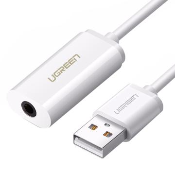 UGREEN/绿联 USB2.0声卡 ,USB A公转 3.5 AUX 支持Mac OS/Windows/Linux等系统 即插即用 US206（30712）白色