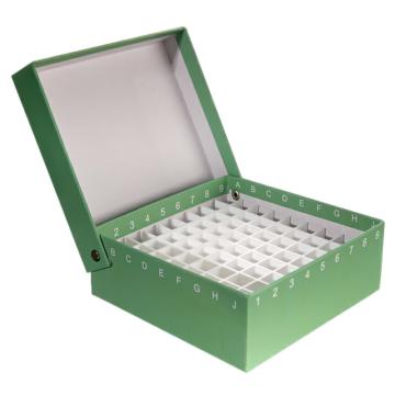 LG/垒固 纸质冷冻管盒（81格翻盖式），绿色、1.5ml/2ml、塑料隔断，S-004814
