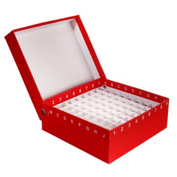 LG/垒固 纸质冷冻管盒（81格翻盖式），红色、1.5ml/2ml、塑料隔断，S-004811