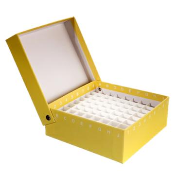 LG/垒固 纸质冷冻管盒（81格翻盖式），黄色、1.5ml/2ml、塑料隔断，S-004812