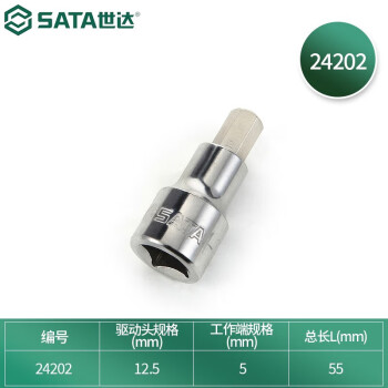 SATA/世达 旋具套筒，12.5mm系列50mm长六角5mm，24202
