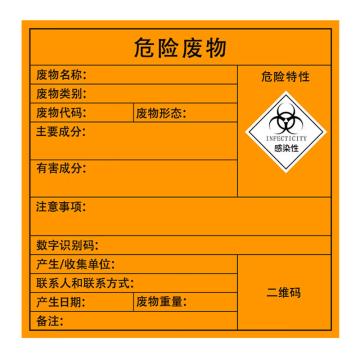 SAFEWARE/安赛瑞 危险废物标识，警示不干胶安全标牌，感染性，40×40cm，1H02557