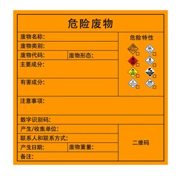SAFEWARE/安赛瑞 危险废物标识，警示不干胶安全标牌，综合，40×40cm，1H02560