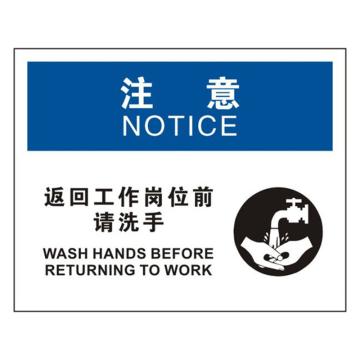 SAFEWARE/安赛瑞 OSHA注意标识-返回工作岗位前请洗手，不干胶材质，250×315mm，31206