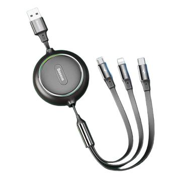 Baseus/倍思 数据线 金环一拖三伸缩数据线USB For M+L+T 3.5A 1.2m 黑色 CAMLT-JH01