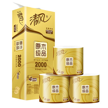Breeze/清风 原木金装4层200克卷筒卫生纸 B20AGJ2/B20AGJL/B20AGJ3 10卷*6提/箱