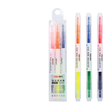 Deli/得力 S736双头双色荧光笔(混)(3支/盒)