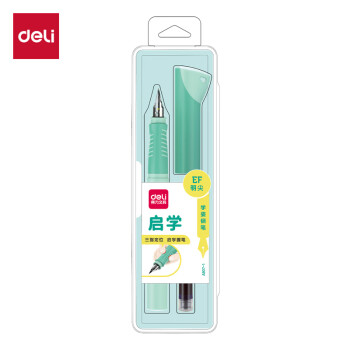 Deli/得力 A907-1启学学生钢笔EF明尖(可擦纯蓝/笔壳绿)(1支/盒)