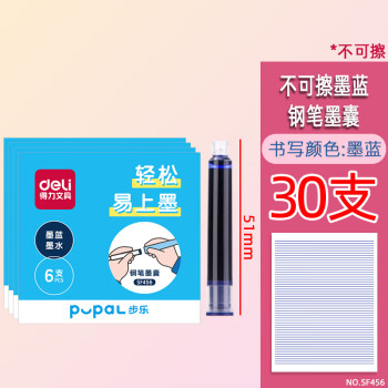 Deli/得力 SF456步乐钢笔墨囊(墨蓝)(6支/盒)