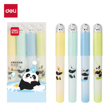Deli/得力 SK233熊猫抗晕染荧光笔(混)(4支盒)