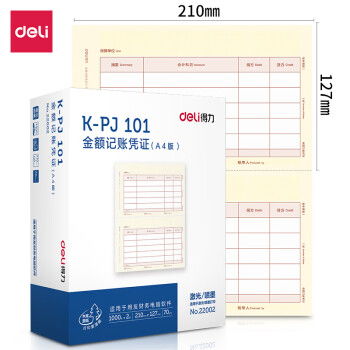 Deli/得力 22002KPJ101金额记账凭证(混)(2包/箱)