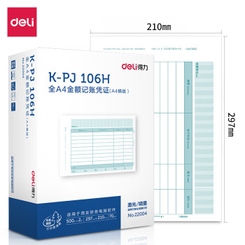 Deli/得力 22004KPJ106H金额记账凭证(混)(2包/箱)