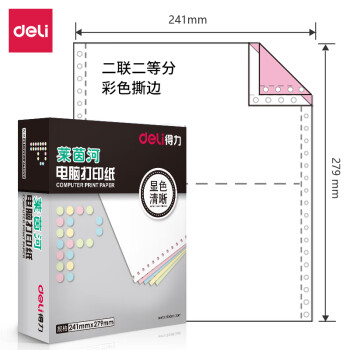 Deli/得力 莱茵河L241-2电脑打印纸(1/2CS彩色撕边)(1000页/盒)