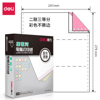 Deli/得力 莱茵河L241-2电脑打印纸(1/3C彩色不撕边)(1000页/盒)