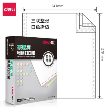 Deli/得力 莱茵河L241-3电脑打印纸(S白色撕边)(1000页/盒)