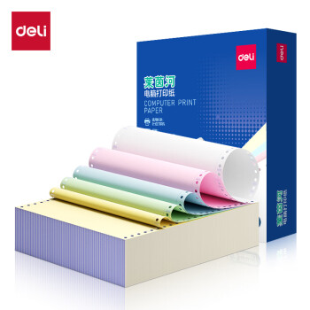 Deli/得力 莱茵河L241-5电脑打印纸(1/3CS彩色撕边)(1000页/盒)