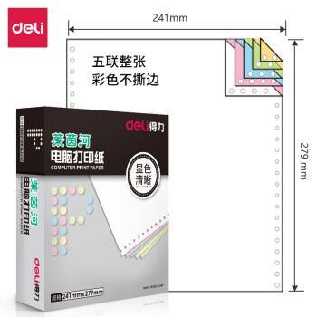 Deli/得力 莱茵河L241-5电脑打印纸(C彩色不撕边)(1000页/盒)