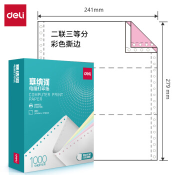 Deli/得力 塞纳河N241-2电脑打印纸(1/3CS彩色撕边)(1000页/盒)
