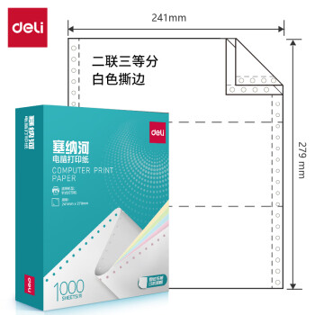 Deli/得力 塞纳河N241-2电脑打印纸(1/3S白色撕边)(1000页/盒)