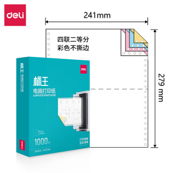 Deli/得力 标王BW241-4电脑打印纸(1/2C彩色不撕边)(1000页/盒)