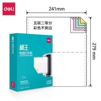 Deli/得力 标王BW241-5电脑打印纸(1/2C彩色不撕边)(1000页/盒)