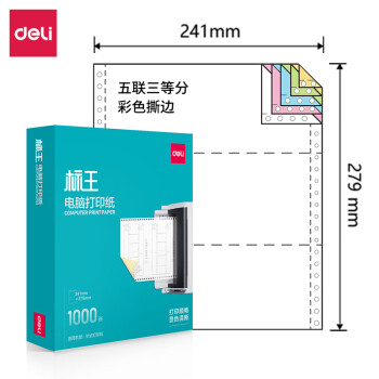 Deli/得力 标王BW241-5电脑打印纸(1/3CS彩色撕边)(1000页/盒)