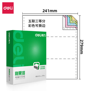 Deli/得力 刚果河GH241-5电脑打印纸(1/3CS彩色撕边)(1000页/盒)