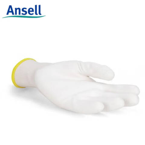 Ansell7寸涤纶PU掌部涂层手套(白色)48-125