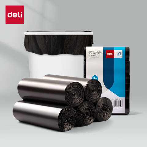 Deli/得力 黑色八角底垃圾袋45*55cm 33070 30只*5卷 套