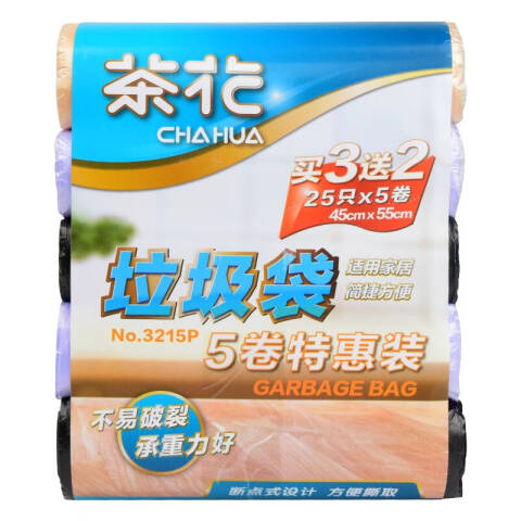 CHAHUA/茶花 加厚垃圾袋 3215P/45*55cm 25只*5卷 组