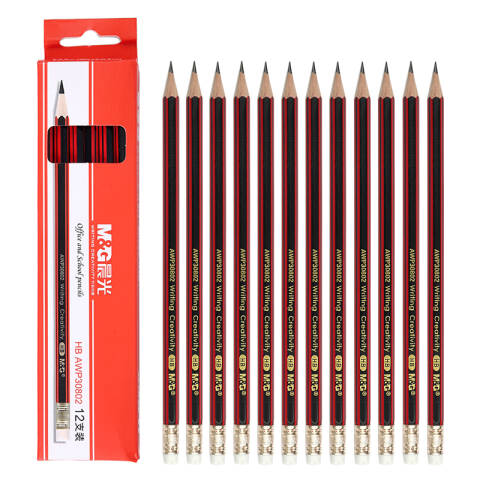 M&G/晨光 HB铅笔，AWP30802 （红黑色抽条笔杆）盒装 （替代：MWW705）