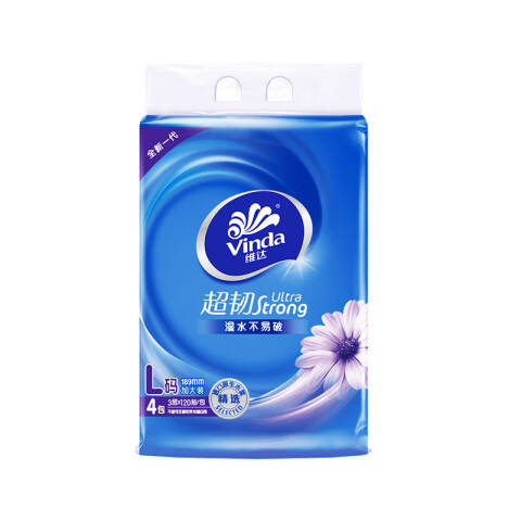 Vinda/维达 超韧3层120抽塑包抽取式纸面巾L码 V2240 4包/提