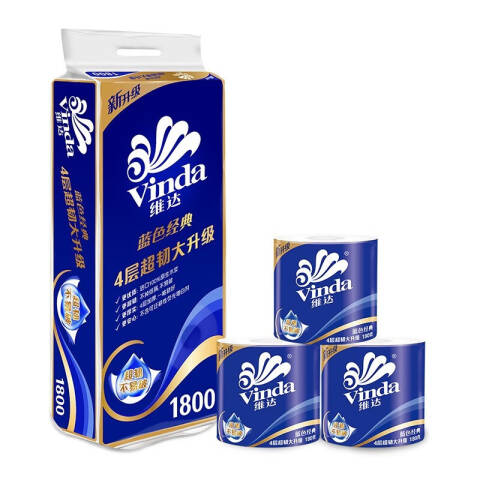 Vinda/维达 蓝色经典4层180g卷筒卫生纸 V4028 10卷*6提/袋