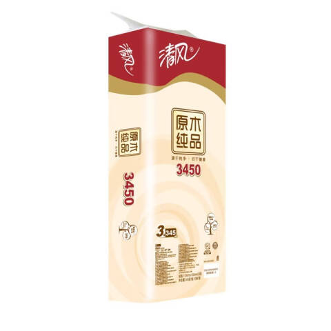 Breeze/清风 原木纯品3层345段卷筒卫生纸 B20AA8C 10卷*6提/箱