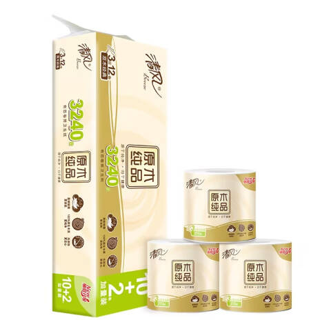 Breeze/清风 原木纯品3层270段卷筒卫生纸 B24C2SCN1 12卷/提