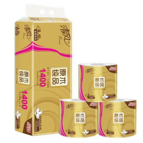 Breeze/清风 原木金装4层140克卷筒卫生纸 B22AFJ2/B22AFJ3 10卷/提