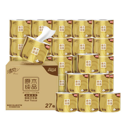 Breeze/清风 4层200克原木金装卷筒卫生纸 B201GJ27E 27卷/箱