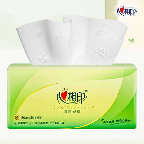 Mind Act Upon Mind/心相印 茶语丝享系列3层130抽塑包面巾纸 DT15130 24包/箱