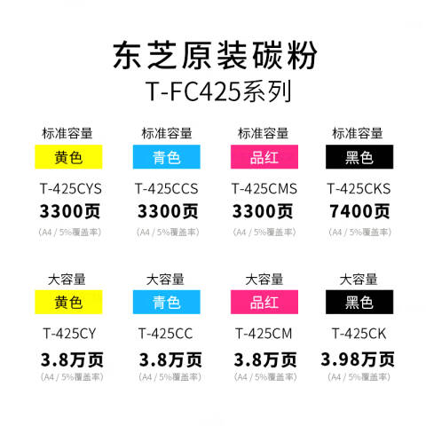 TOSHIBA/东芝 墨粉，T-FC425CC 高容 青 约38000页 适用e2020/2520/2525/3025/3525/4525/5525