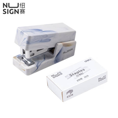 得力deli 纽赛NS083C订书机(白色)(1台订书机+1盒钉)