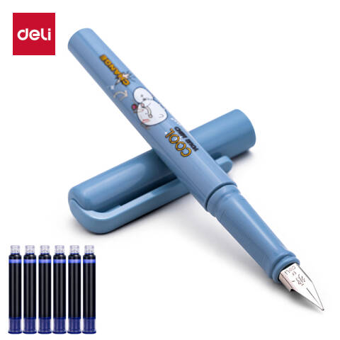 Deli/得力 A948源源 练字钢笔EF明尖(可擦纯蓝)(1笔+6墨囊+1贴纸/卡)