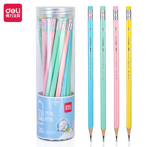 Deli/得力 HC115-2B_纯色系列桶装2B铅笔(混)(30支/筒)