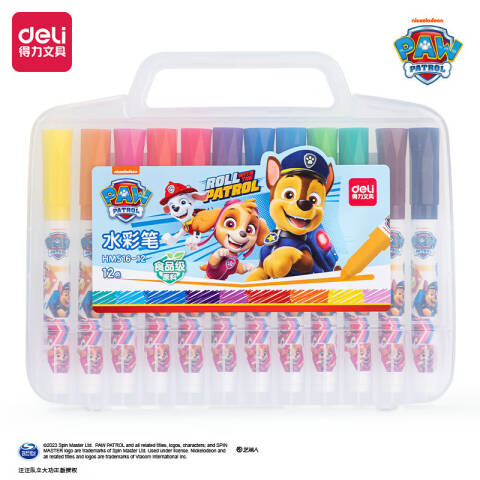 Deli/得力 HM516-12_汪汪队PP盒装食品级圆杆水彩笔(混)(12色/盒)