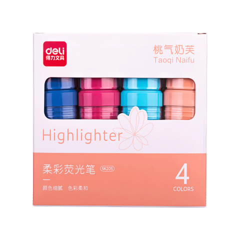 Deli/得力 SK205柔彩荧光笔桃气奶芙(混)(4支/盒)