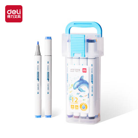 Deli/得力 HM199-12 PP筒装细三角杆水性马克笔(混)(12色/筒)