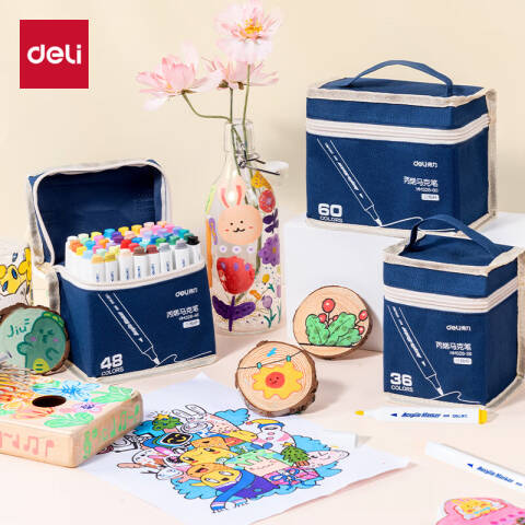 Deli/得力 HM328-60布袋装三角杆丙烯马克笔(混)(60色/袋)